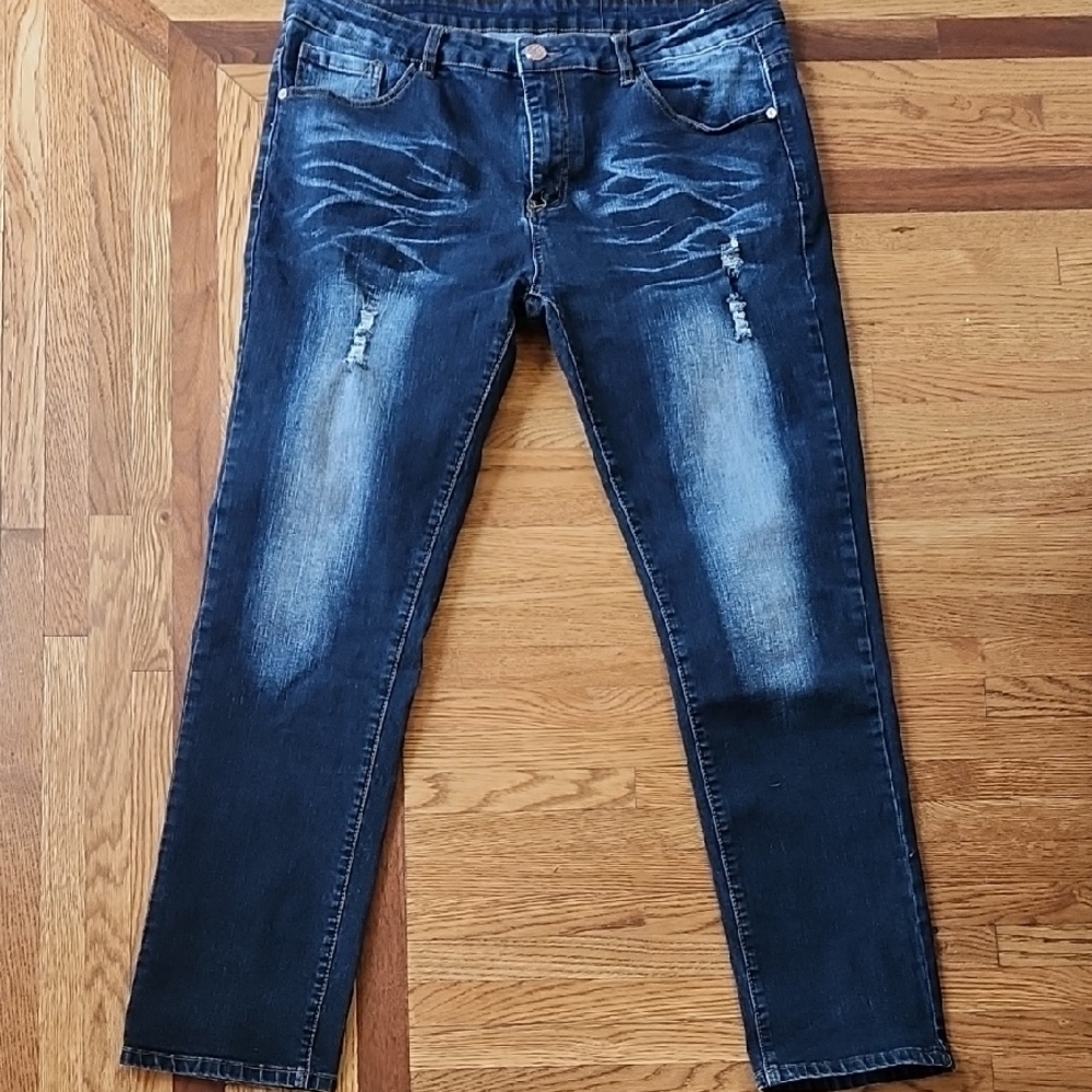 Junbaoss Blue Skinny Jeans with Distressed Vintage Look Mens Size 38×32